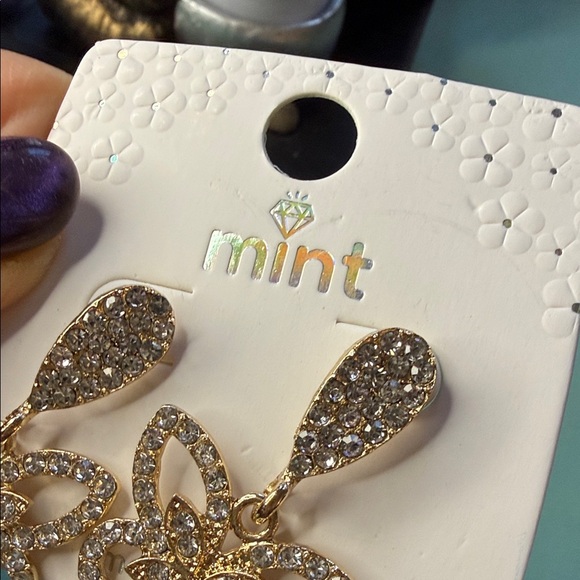 Mint Sparkling Gold and Silver Butterfly Earrings - Picture 3 of 4